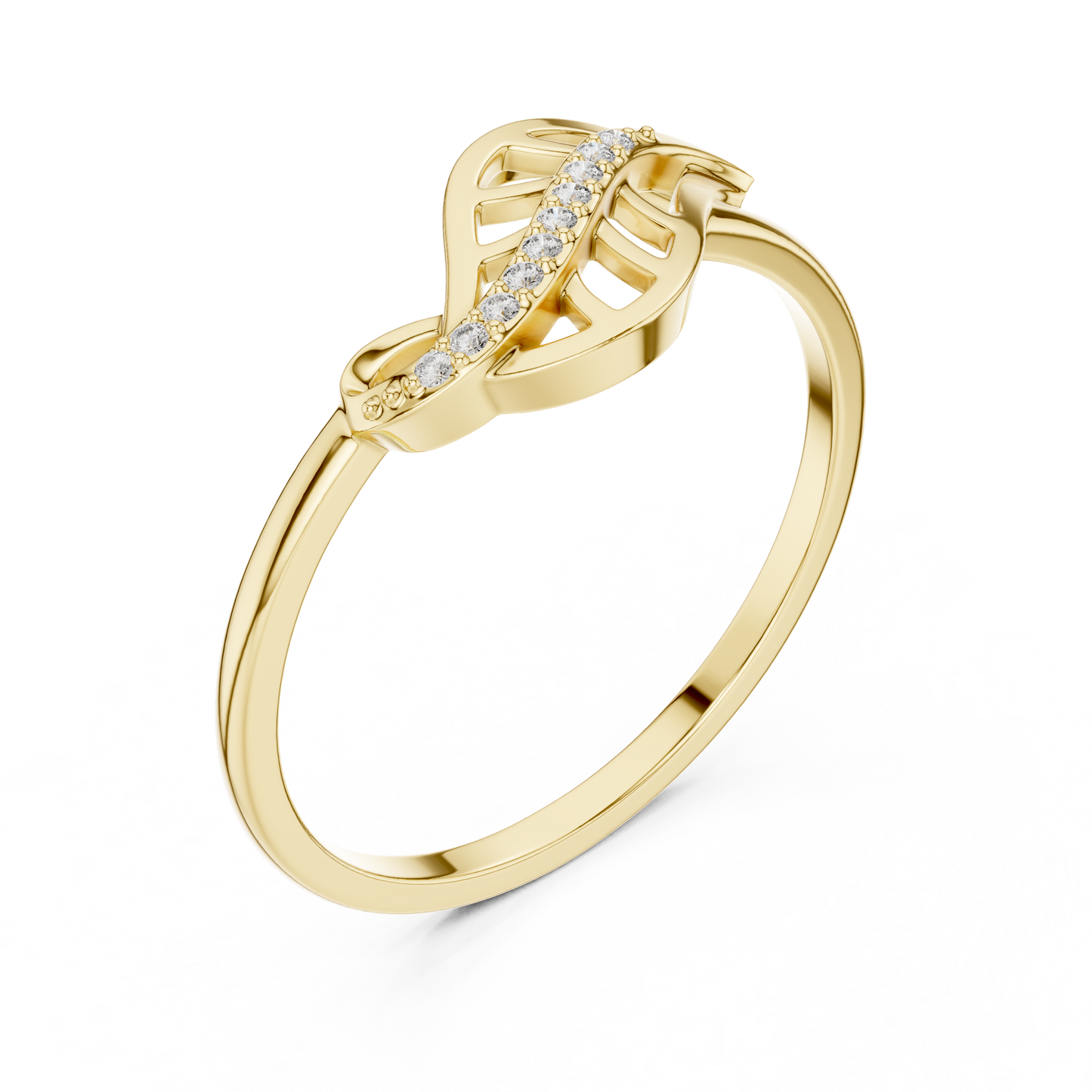 0.04 Carat Diamond Leaf Filigree Wave Ring | Yellow Gold