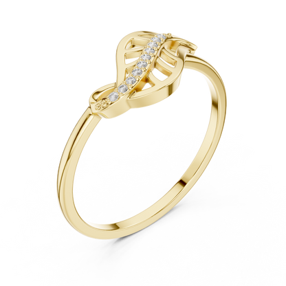 0.04 Carat Diamond Leaf Filigree Wave Ring | Yellow Gold