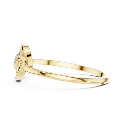 0.04 Carat Diamond Leaf Filigree Wave Ring | Yellow Gold