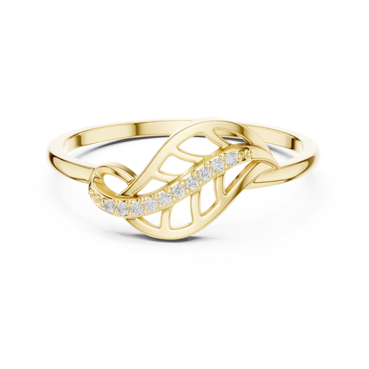 0.04 Carat Diamond Leaf Filigree Wave Ring | Yellow Gold