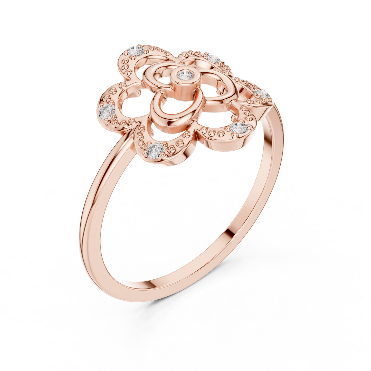 0.07 Diamond Geometric Flower Medallion Ring | Yellow Gold
