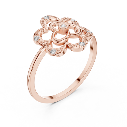 0.07 Diamond Geometric Flower Medallion Ring | Yellow Gold