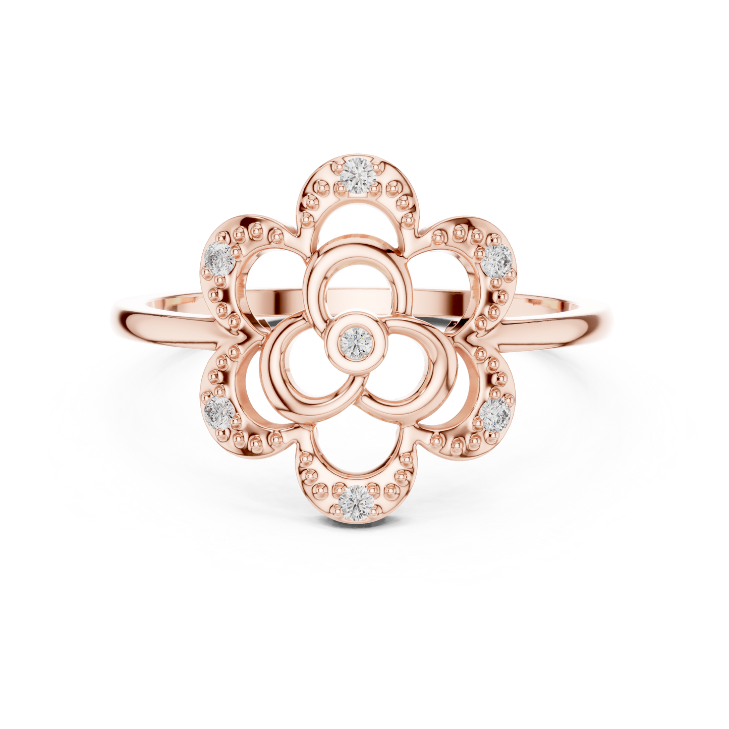 0.07 Diamond Geometric Flower Medallion Ring | Yellow Gold