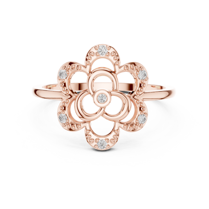 0.07 Diamond Geometric Flower Medallion Ring | Yellow Gold
