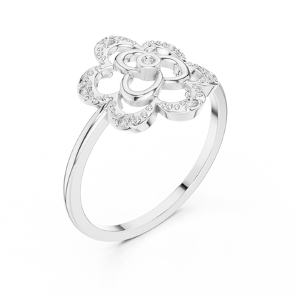 0.07 Diamond Geometric Flower Medallion Ring | Yellow Gold