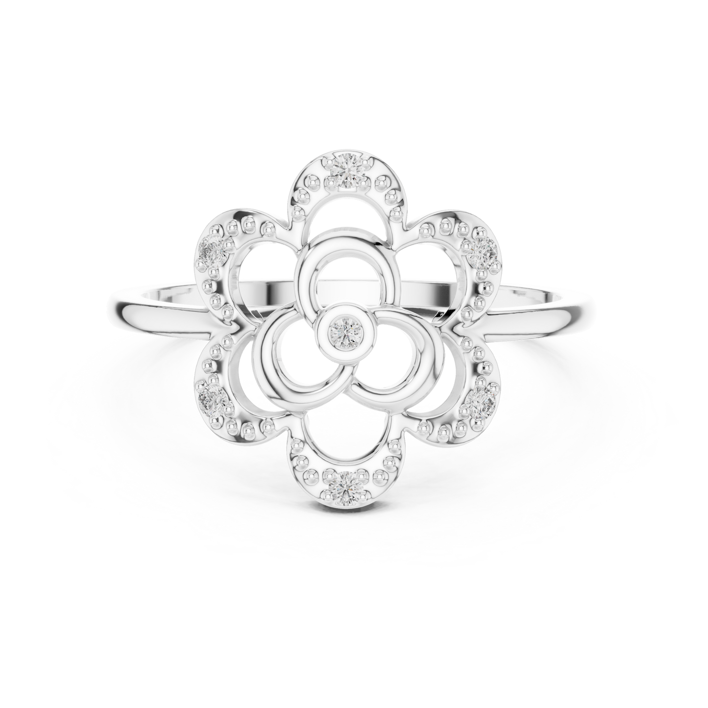 0.07 Diamond Geometric Flower Medallion Ring | Yellow Gold
