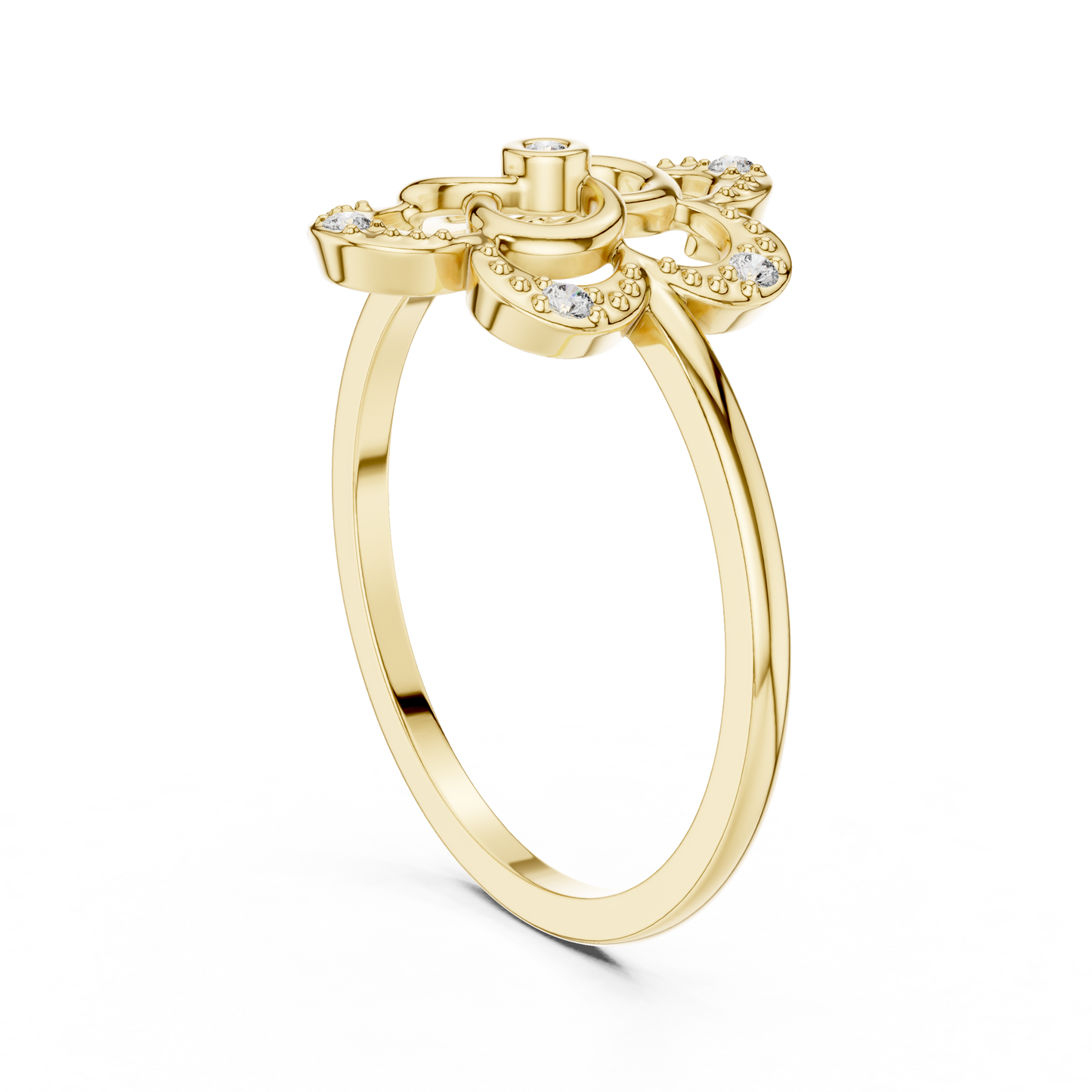 0.07 Diamond Geometric Flower Medallion Ring | Yellow Gold