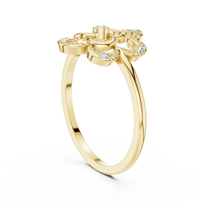 0.07 Diamond Geometric Flower Medallion Ring | Yellow Gold