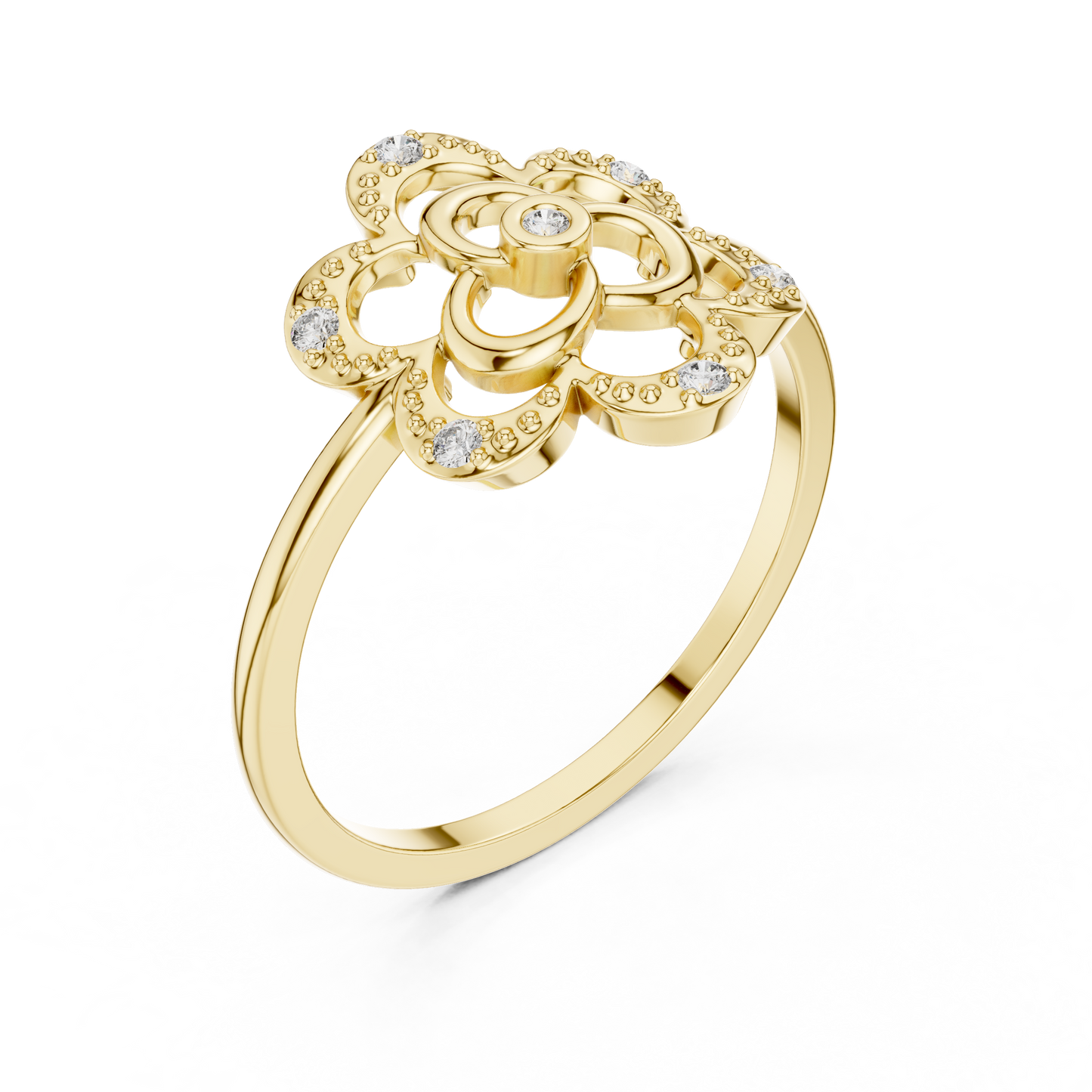 0.07 Diamond Geometric Flower Medallion Ring | Yellow Gold