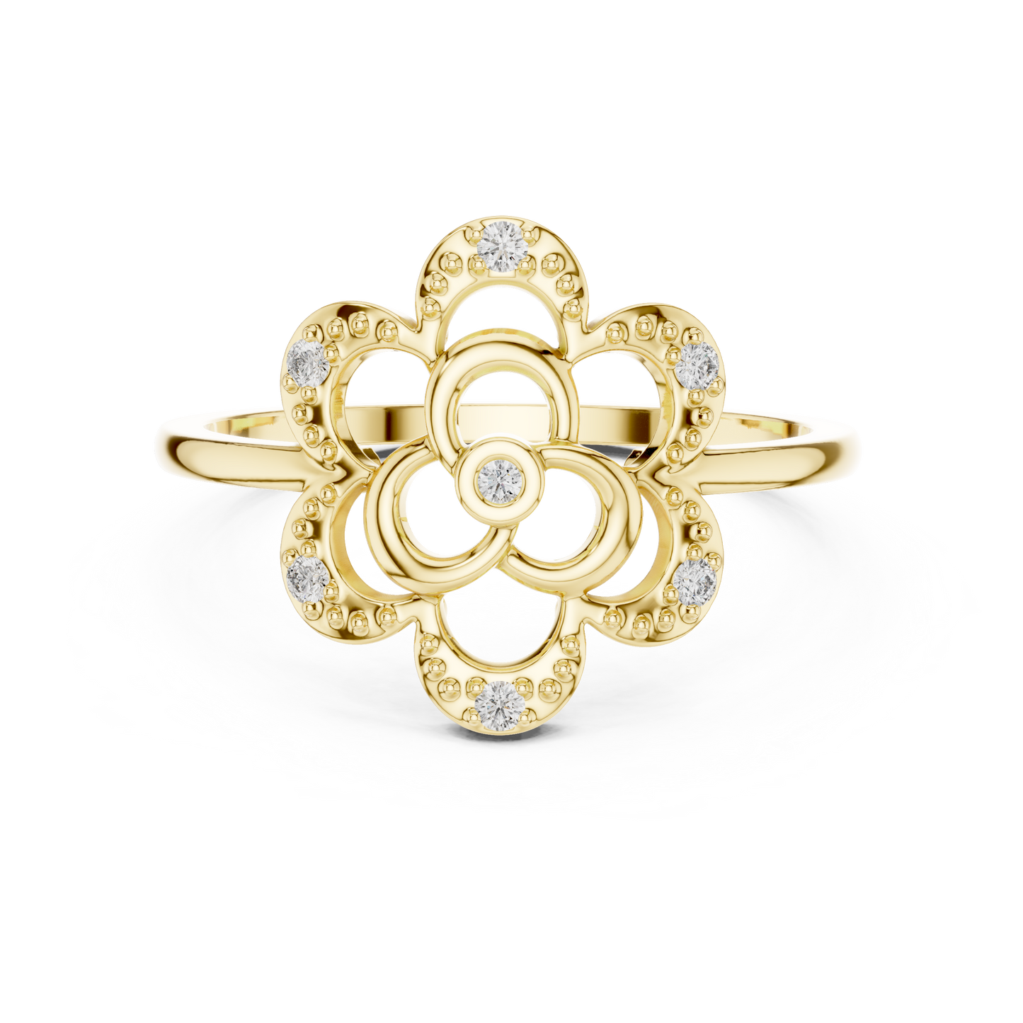 0.07 Diamond Geometric Flower Medallion Ring | Yellow Gold