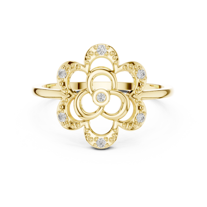 0.07 Diamond Geometric Flower Medallion Ring | Yellow Gold