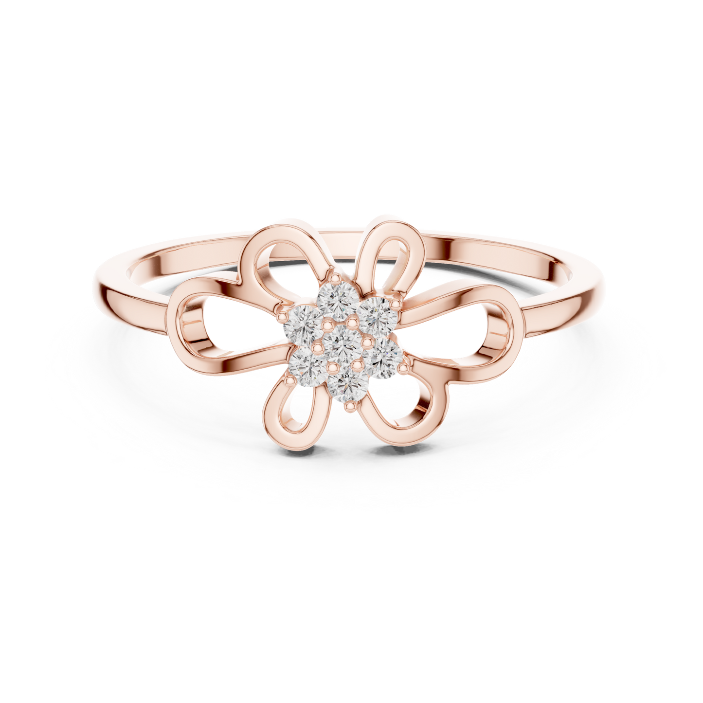 0.07 Diamond Flower Cluster Open Loop Ring | Yellow Gold