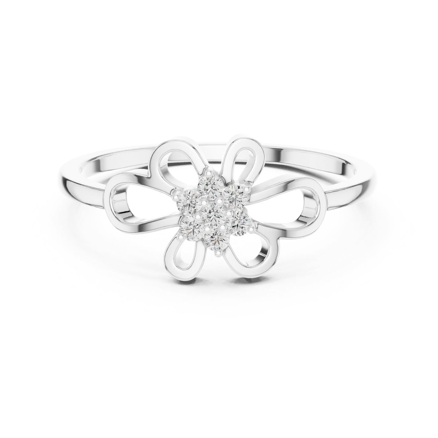 0.07 Diamond Flower Cluster Open Loop Ring | Yellow Gold