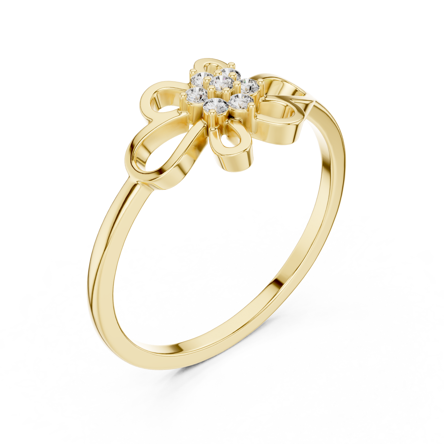 0.07 Diamond Flower Cluster Open Loop Ring | Yellow Gold