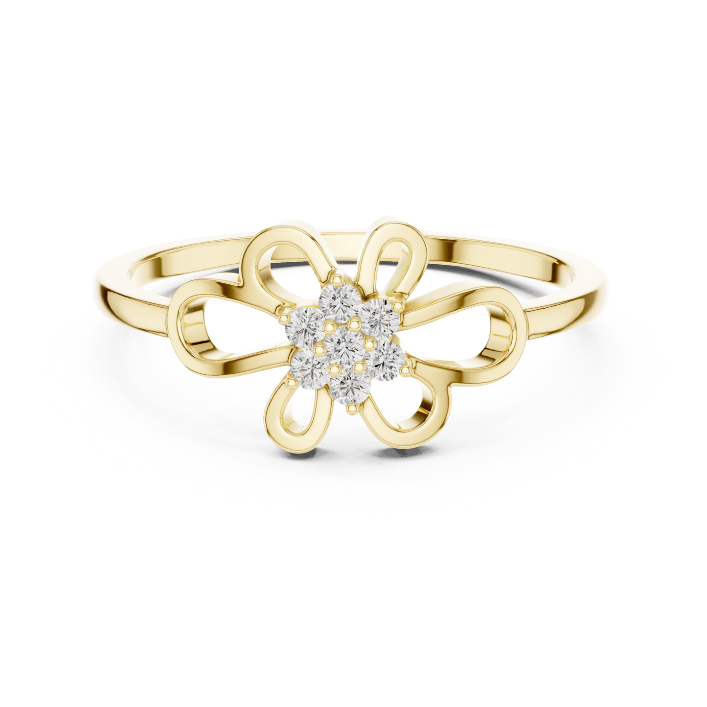 0.07 Diamond Flower Cluster Open Loop Ring | Yellow Gold