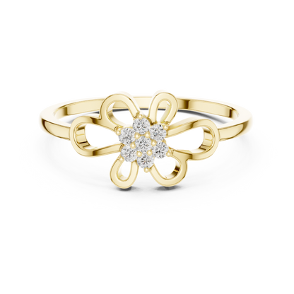 0.07 Diamond Flower Cluster Open Loop Ring | Yellow Gold