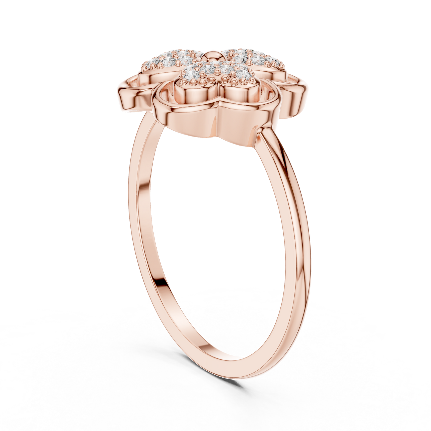 0.14ctw Round Diamond Three-Leaf Clover Heart Ring | Solid Gold