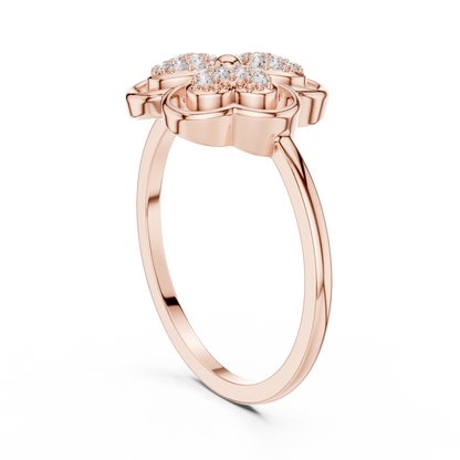0.14ctw Round Diamond Three-Leaf Clover Heart Ring | Solid Gold