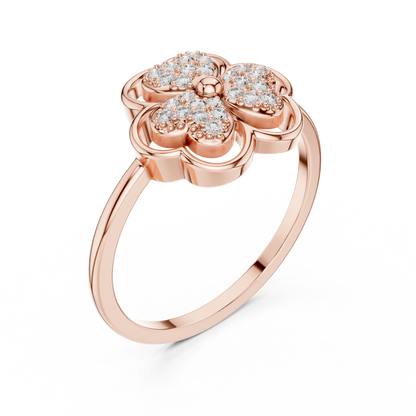 0.14ctw Round Diamond Three-Leaf Clover Heart Ring | Solid Gold