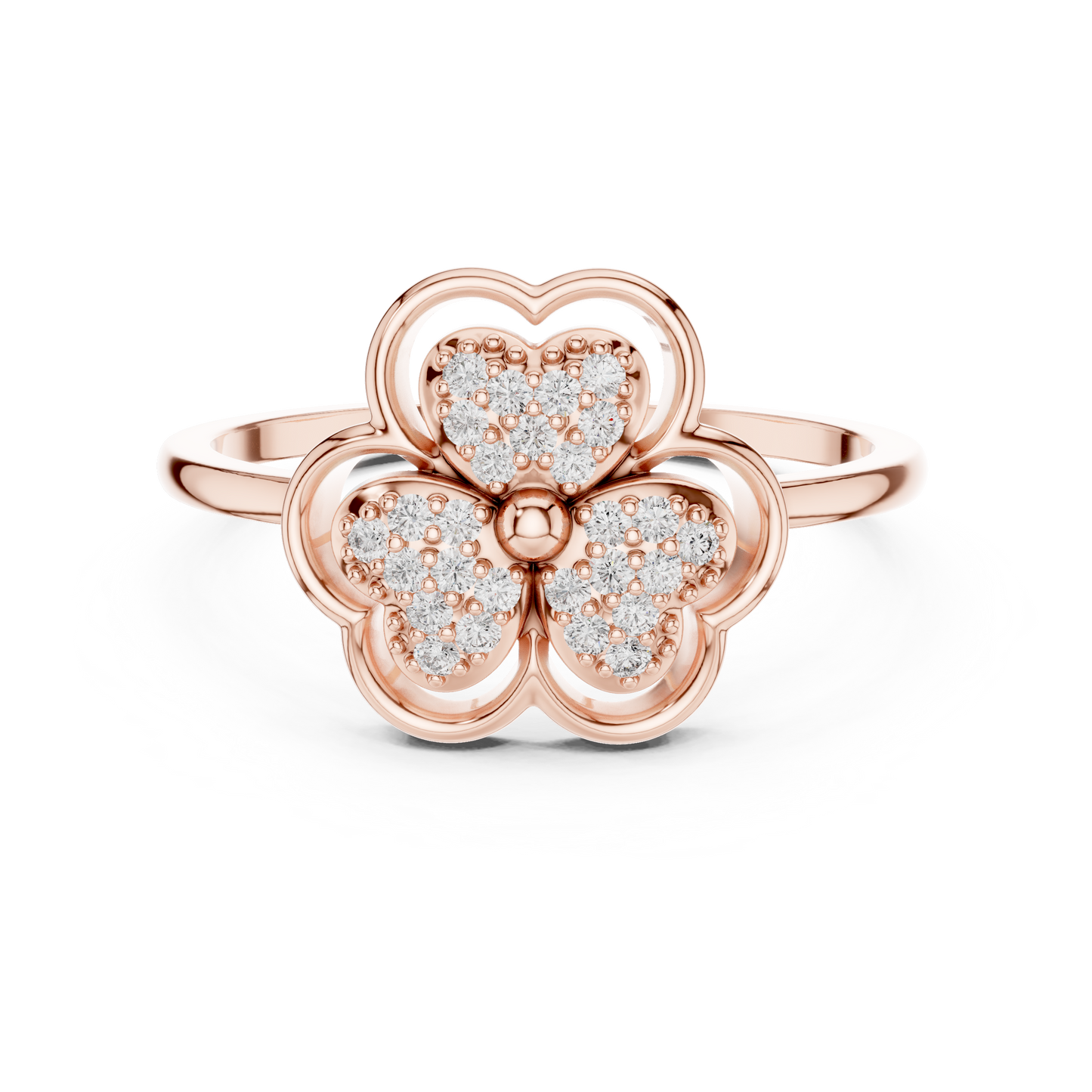 0.14ctw Round Diamond Three-Leaf Clover Heart Ring | Solid Gold