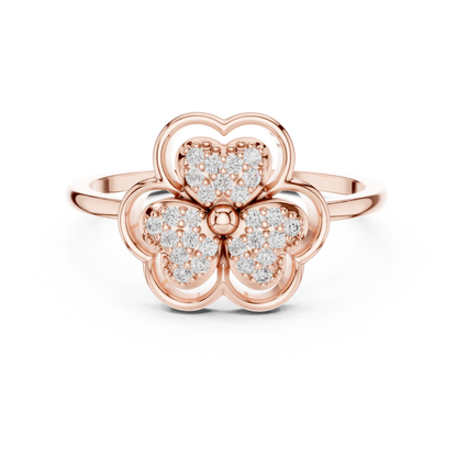 0.14ctw Round Diamond Three-Leaf Clover Heart Ring | Solid Gold