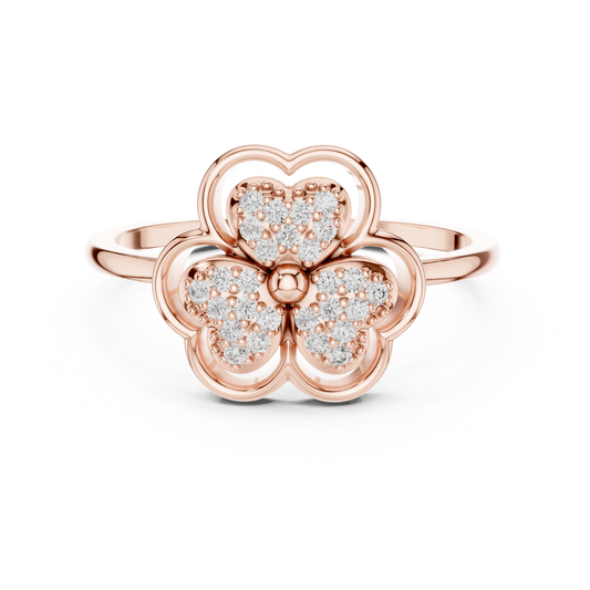 0.14 Carat Round Diamond Three-Leaf Clover Heart Ring | Solid Gold