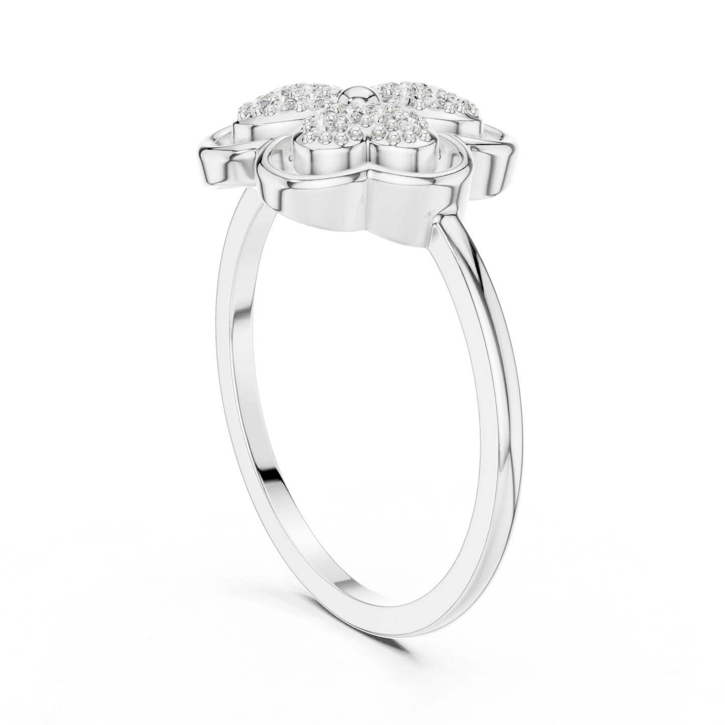 0.14ctw Round Diamond Three-Leaf Clover Heart Ring | Solid Gold