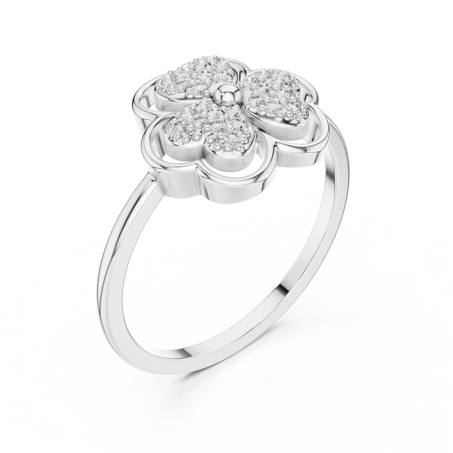 0.14ctw Round Diamond Three-Leaf Clover Heart Ring | Solid Gold