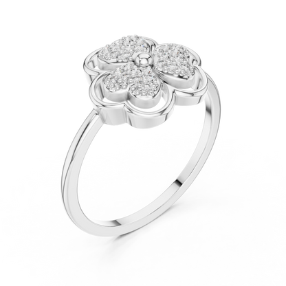 0.14ctw Round Diamond Three-Leaf Clover Heart Ring | Solid Gold