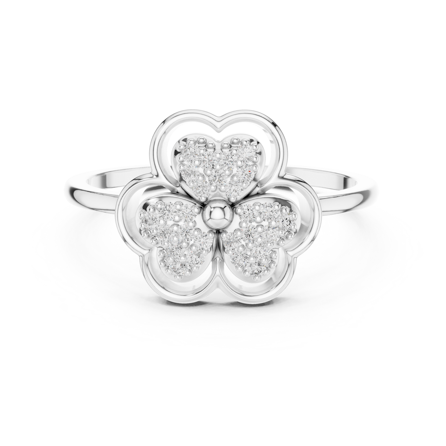 0.14ctw Round Diamond Three-Leaf Clover Heart Ring | Solid Gold