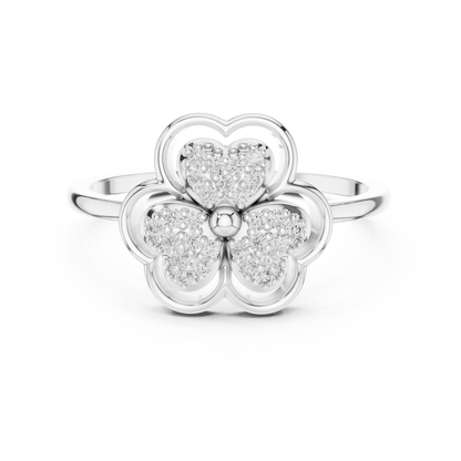 0.14ctw Round Diamond Three-Leaf Clover Heart Ring | Solid Gold