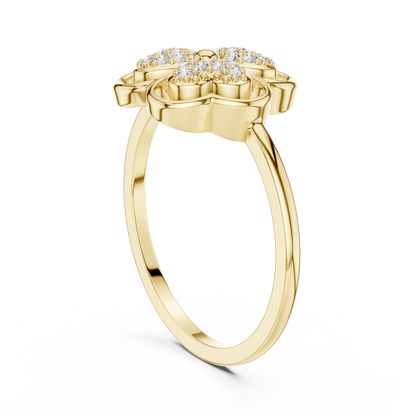 0.14ctw Round Diamond Three-Leaf Clover Heart Ring | Solid Gold
