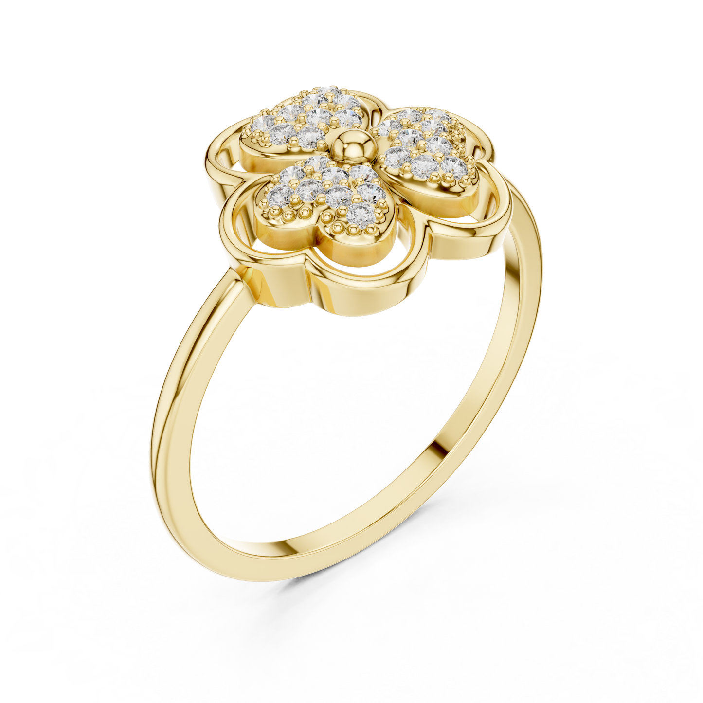 0.14ctw Round Diamond Three-Leaf Clover Heart Ring | Solid Gold