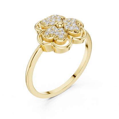 0.14ctw Round Diamond Three-Leaf Clover Heart Ring | Solid Gold