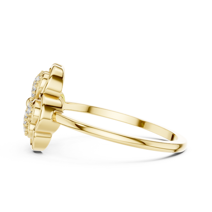 0.14ctw Round Diamond Three-Leaf Clover Heart Ring | Solid Gold