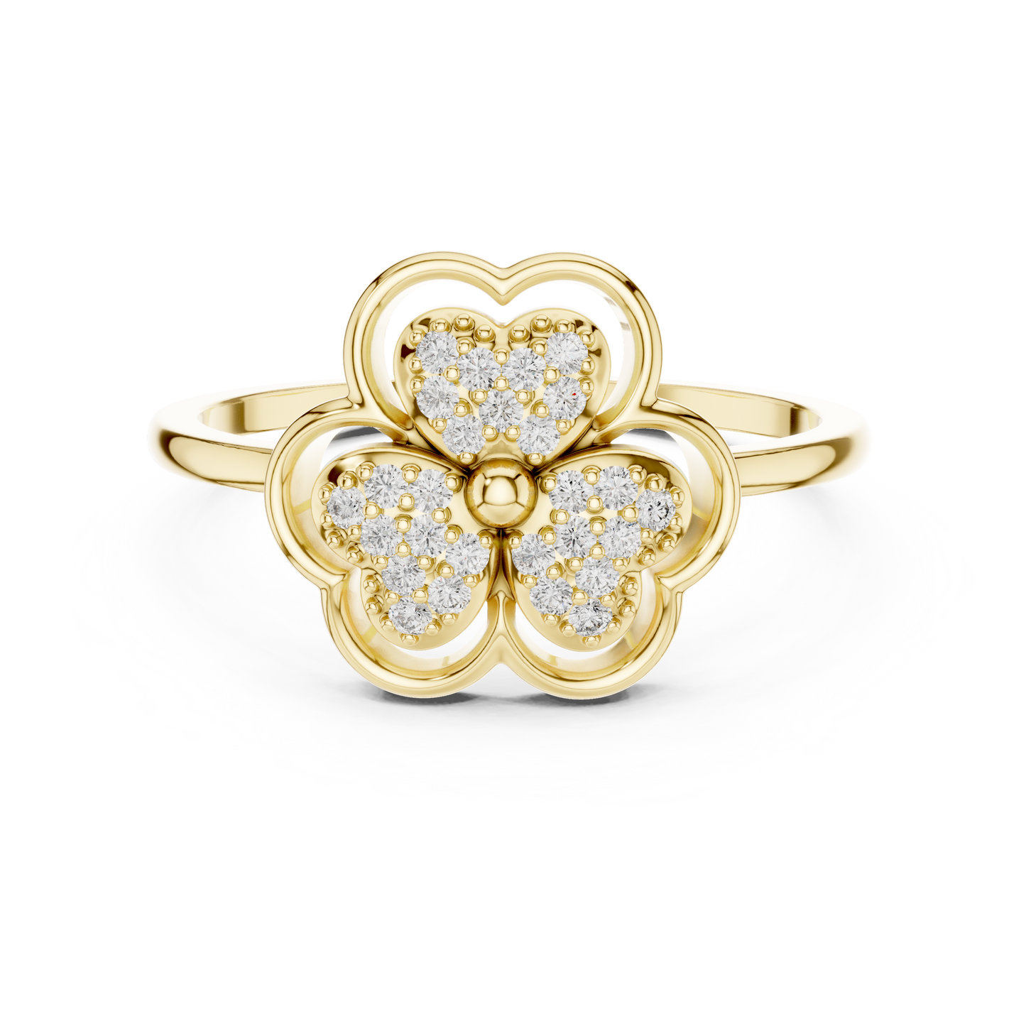 0.14ctw Round Diamond Three-Leaf Clover Heart Ring | Solid Gold