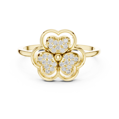 0.14ctw Round Diamond Three-Leaf Clover Heart Ring | Solid Gold