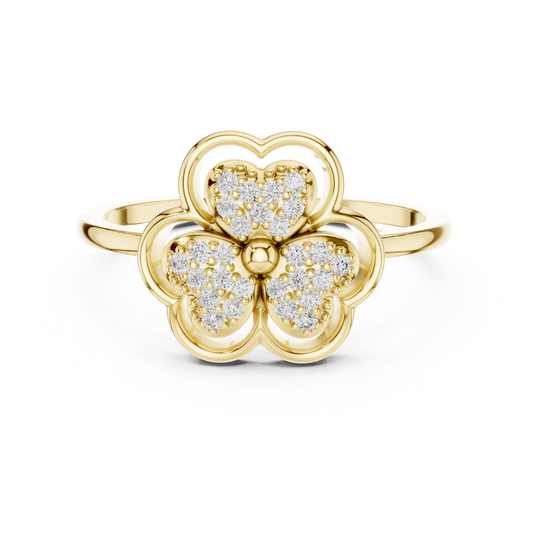 0.14 Carat Round Diamond Three-Leaf Clover Heart Ring | Solid Gold