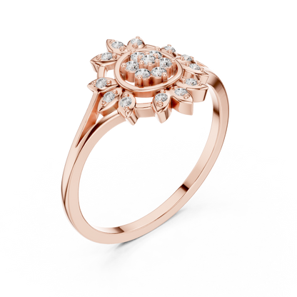0.14 Carat Diamond Sunburst Medallion Ring | Yellow Gold