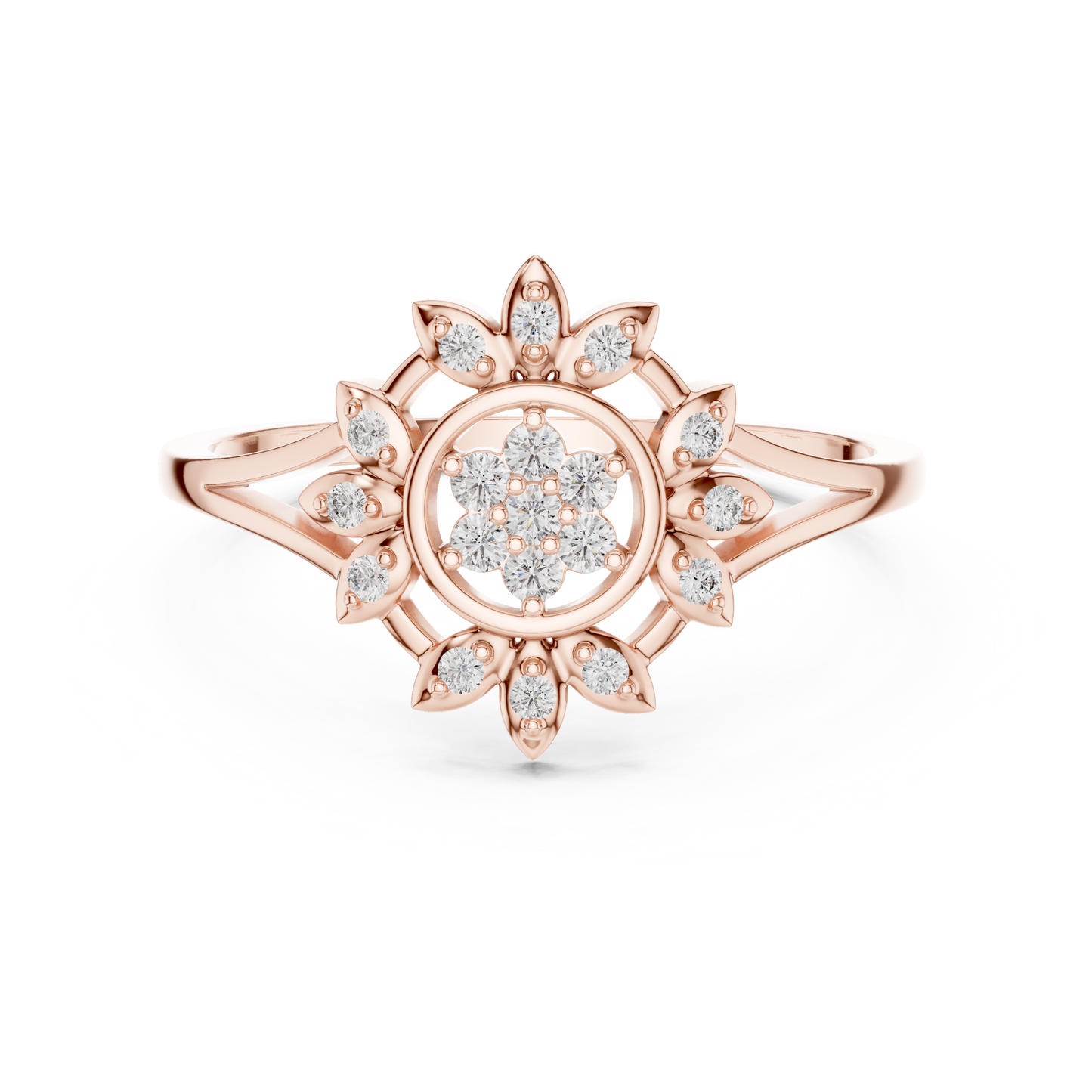 0.14 Carat Diamond Sunburst Medallion Ring | Yellow Gold
