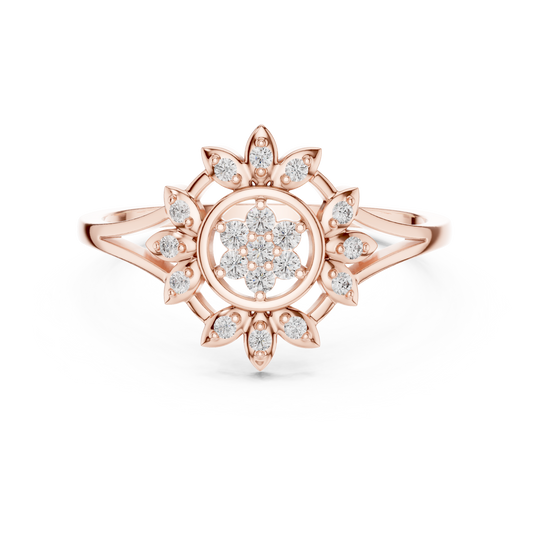 0.14 Carat Diamond Sunburst Medallion Ring | Yellow Gold