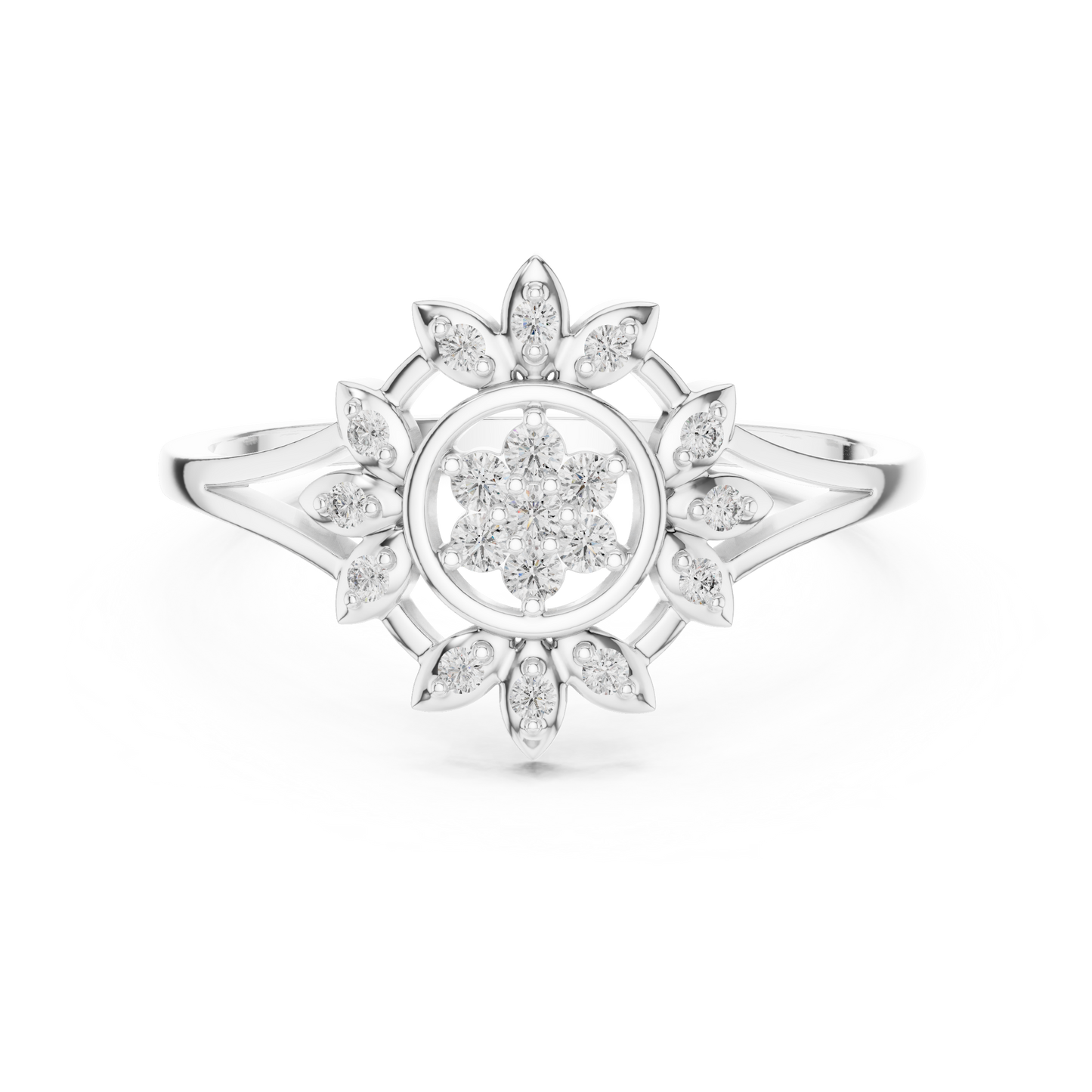 0.14 Carat Diamond Sunburst Medallion Ring | Yellow Gold