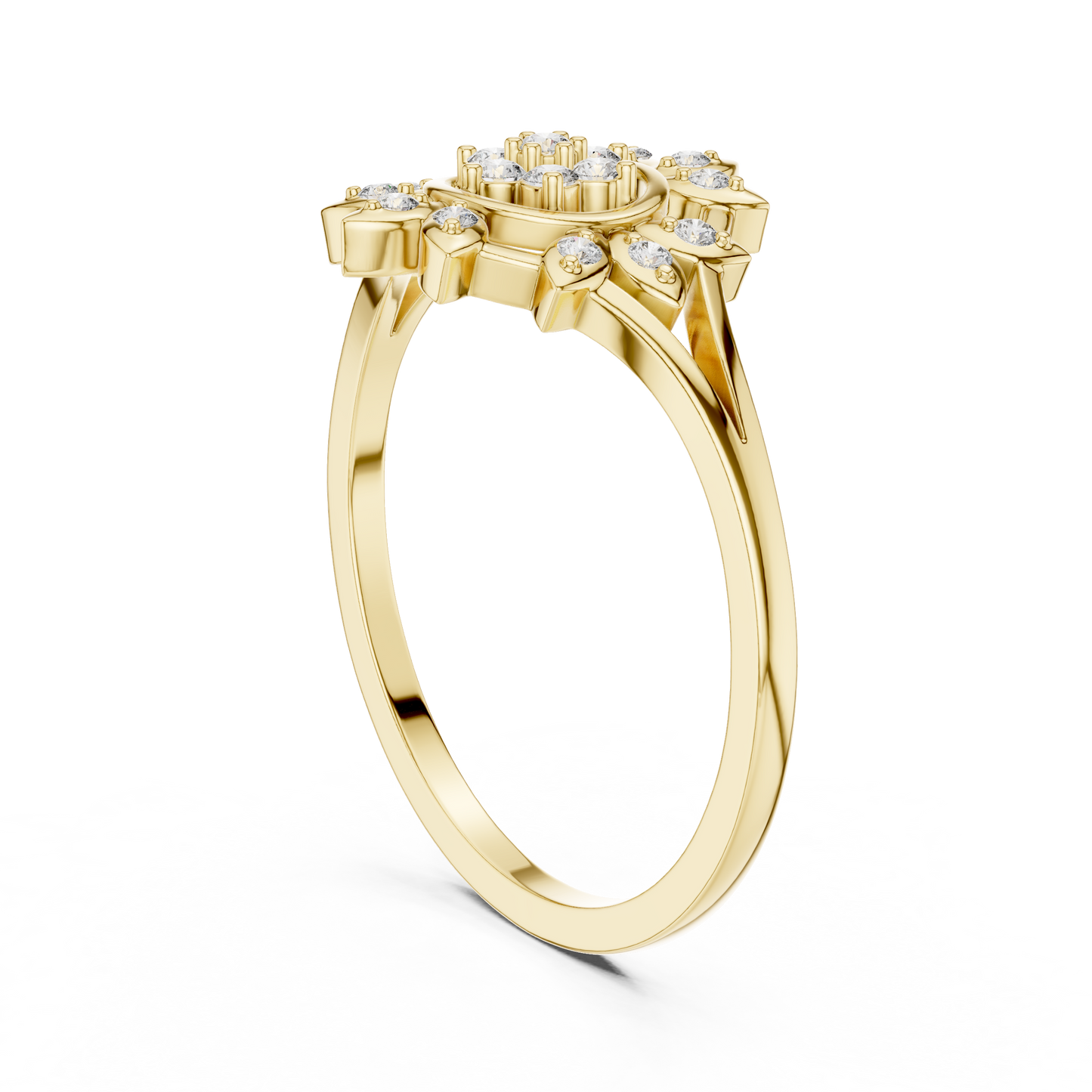 0.14 Carat Diamond Sunburst Medallion Ring | Yellow Gold