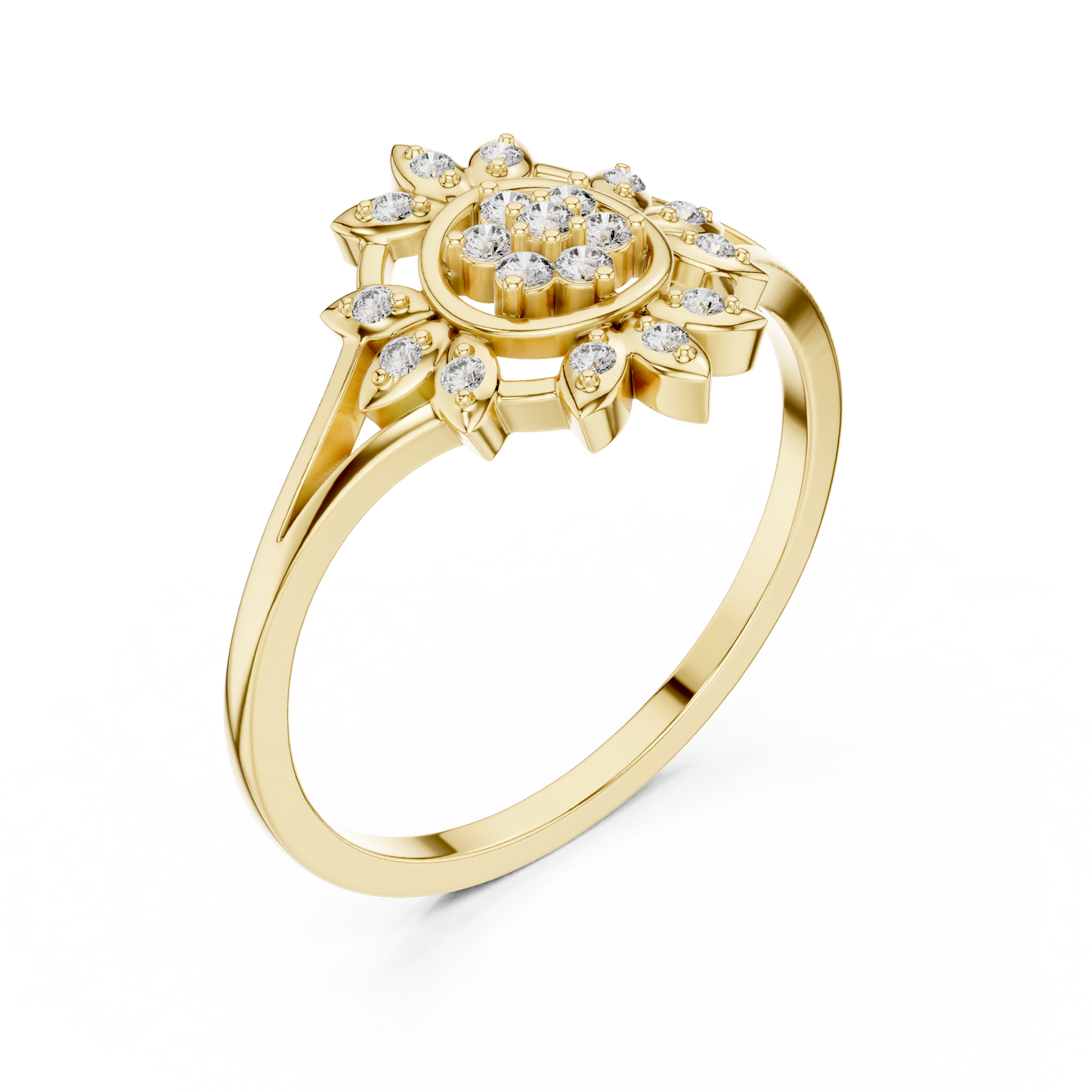 0.14 Carat Diamond Sunburst Medallion Ring | Yellow Gold