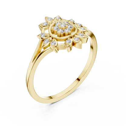 0.14 Carat Diamond Sunburst Medallion Ring | Yellow Gold