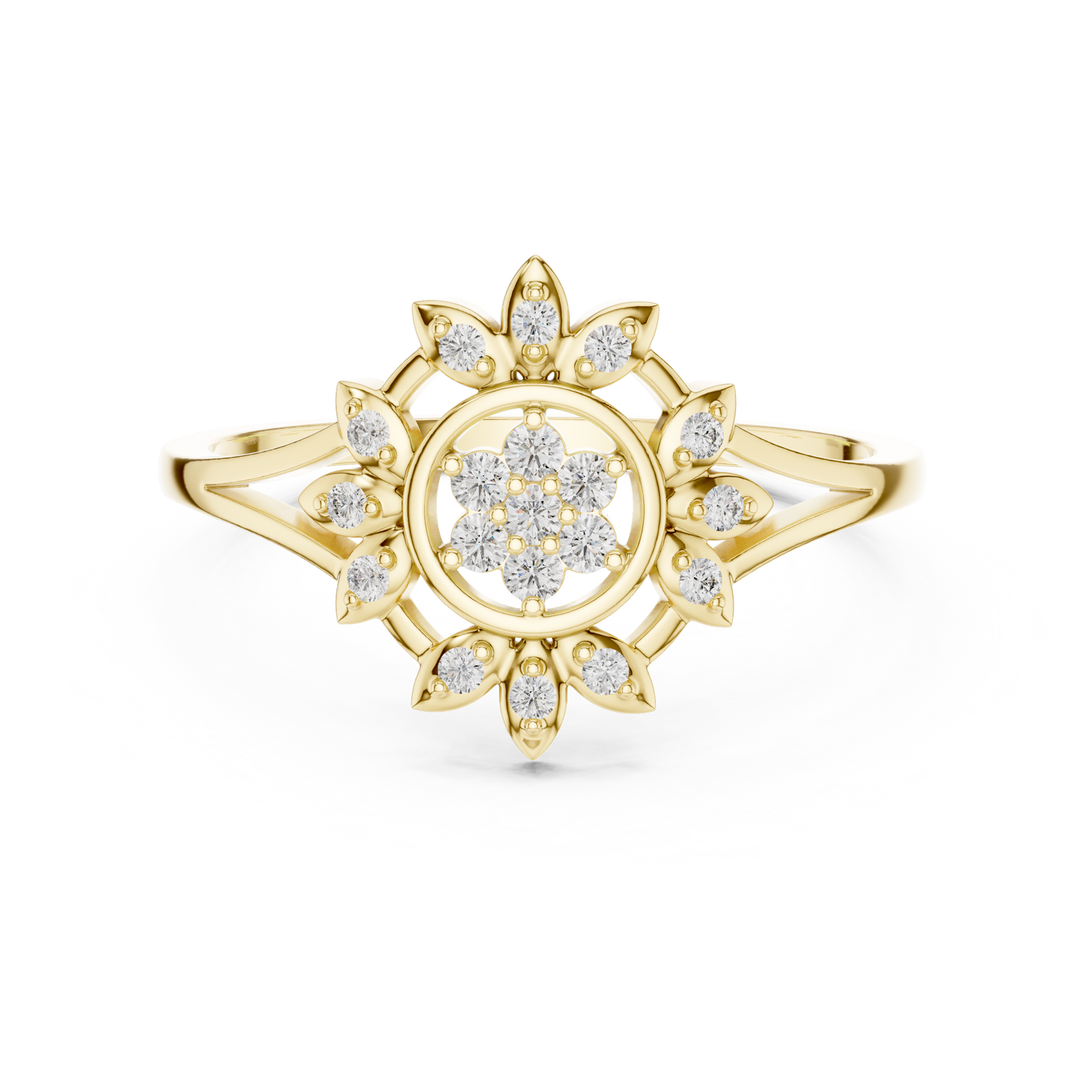 0.14 Carat Diamond Sunburst Medallion Ring | Yellow Gold