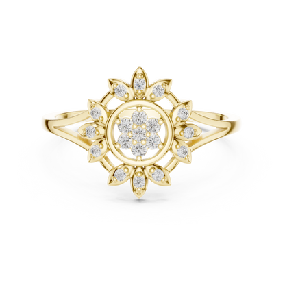 0.14 Carat Diamond Sunburst Medallion Ring | Yellow Gold