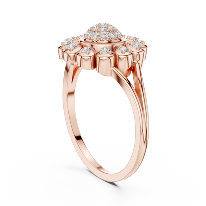 0.23ctw Round Diamond Sunflower Starburst Medallion Ring | Solid Gold