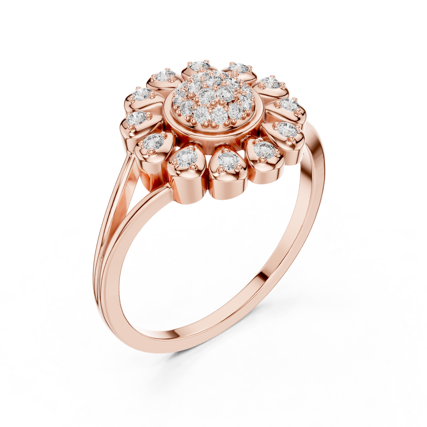 0.23ctw Round Diamond Sunflower Starburst Medallion Ring | Solid Gold