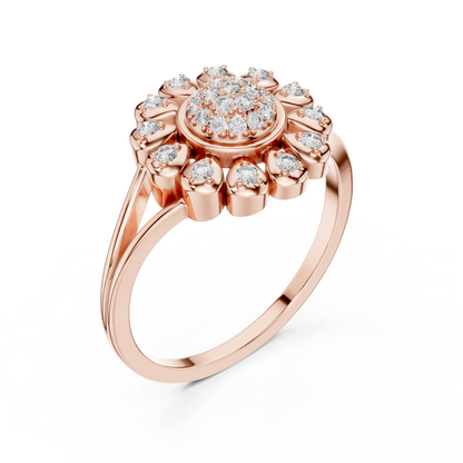 0.23ctw Round Diamond Sunflower Starburst Medallion Ring | Solid Gold